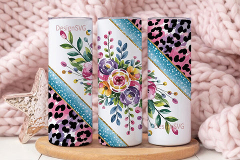 Floral Glitter Leopard 20oz Tumbler Wrap Sublimation DesignSVG 