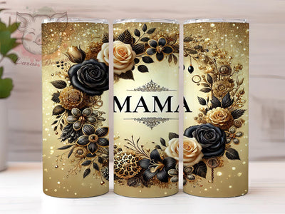 Floral Glitter Mama Mother's Day Tumbler, Floral Glitter Wrap, 20oz Sublimation Tumbler, Gold Glitter Drinkware, Mother's Day Gift, Cute Mama Gift, Inspirational Mama Tumbler Sublimation Lara' s Designs 