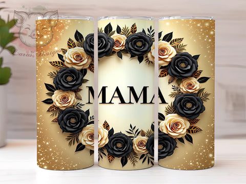 Floral Glitter Mama Mother's Day Tumbler, Floral Glitter Wrap, 20oz Sublimation Tumbler, Gold Glitter Drinkware, Mother's Day Gift, Cute Mama Gift, Inspirational Mama Tumbler Sublimation Lara' s Designs 