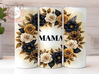 Floral Glitter Mama Mother's Day Tumbler, Floral Glitter Wrap, 20oz Sublimation Tumbler, Gold Glitter Drinkware, Mother's Day Gift, Cute Mama Gift, Inspirational Mama Tumbler Sublimation Lara' s Designs 