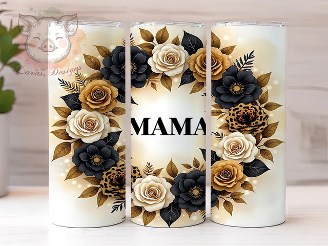 Floral Glitter Mama Mother's Day Tumbler, Floral Glitter Wrap, 20oz Sublimation Tumbler, Gold Glitter Drinkware, Mother's Day Gift, Cute Mama Gift, Inspirational Mama Tumbler Sublimation Lara' s Designs 