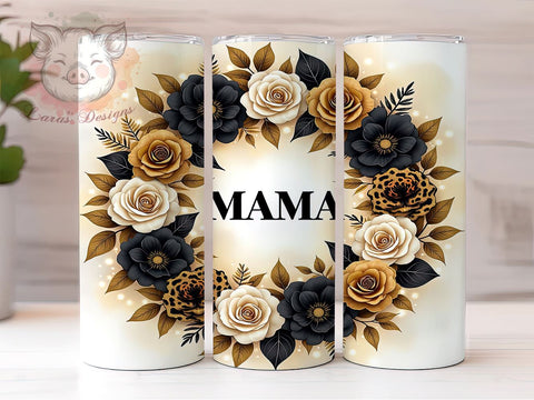 Floral Glitter Mama Mother's Day Tumbler, Floral Glitter Wrap, 20oz Sublimation Tumbler, Gold Glitter Drinkware, Mother's Day Gift, Cute Mama Gift, Inspirational Mama Tumbler Sublimation Lara' s Designs 