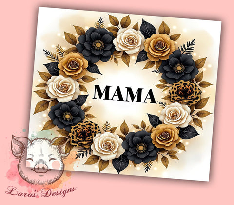 Floral Glitter Mama Mother's Day Tumbler, Floral Glitter Wrap, 20oz Sublimation Tumbler, Gold Glitter Drinkware, Mother's Day Gift, Cute Mama Gift, Inspirational Mama Tumbler Sublimation Lara' s Designs 