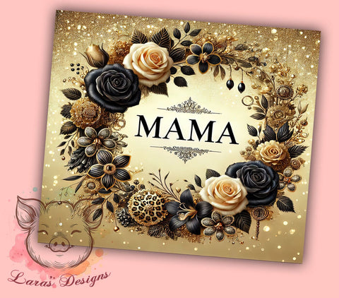 Floral Glitter Mama Mother's Day Tumbler, Floral Glitter Wrap, 20oz Sublimation Tumbler, Gold Glitter Drinkware, Mother's Day Gift, Cute Mama Gift, Inspirational Mama Tumbler Sublimation Lara' s Designs 