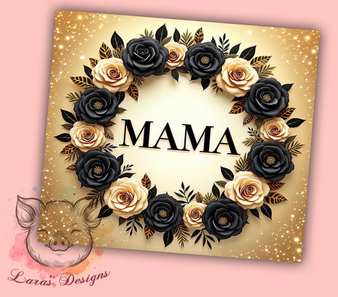 Floral Glitter Mama Mother's Day Tumbler, Floral Glitter Wrap, 20oz Sublimation Tumbler, Gold Glitter Drinkware, Mother's Day Gift, Cute Mama Gift, Inspirational Mama Tumbler Sublimation Lara' s Designs 