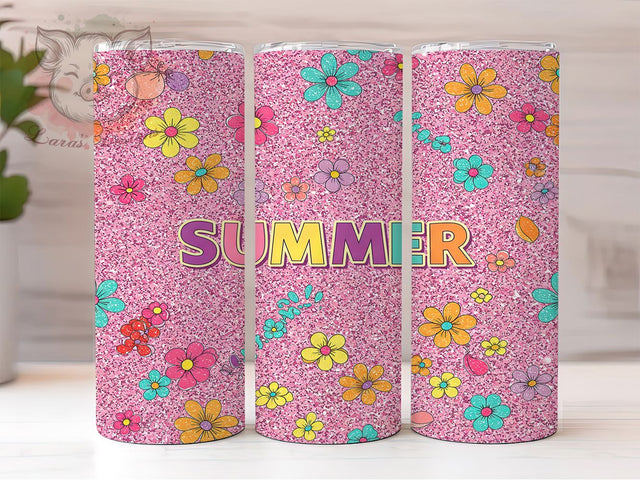 Floral Glitter Summer Vibes Tumbler Wrap, Summer Glitter Wrap, 20oz Sublimation Design, Sparkly Summer Cup, Bright Floral Tumbler, Glitter Floral Wrap, Summer Vibes Tumbler Sublimation Lara' s Designs 