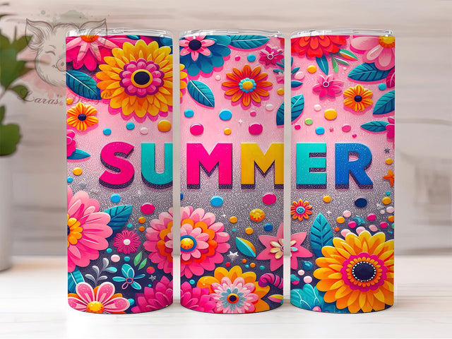 Floral Glitter Summer Vibes Tumbler Wrap, Summer Glitter Wrap, 20oz Sublimation Design, Sparkly Summer Cup, Bright Floral Tumbler, Glitter Floral Wrap, Summer Vibes Tumbler Sublimation Lara' s Designs 