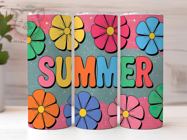 Floral Glitter Summer Vibes Tumbler Wrap, Summer Glitter Wrap, 20oz Sublimation Design, Sparkly Summer Cup, Bright Floral Tumbler, Glitter Floral Wrap, Summer Vibes Tumbler Sublimation Lara' s Designs 