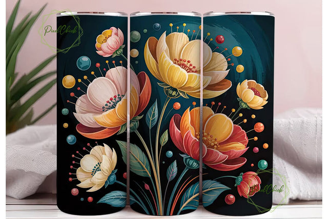 Floral Glossy Bloom 20oz Tumbler Wrap Sublimation PixelChick 