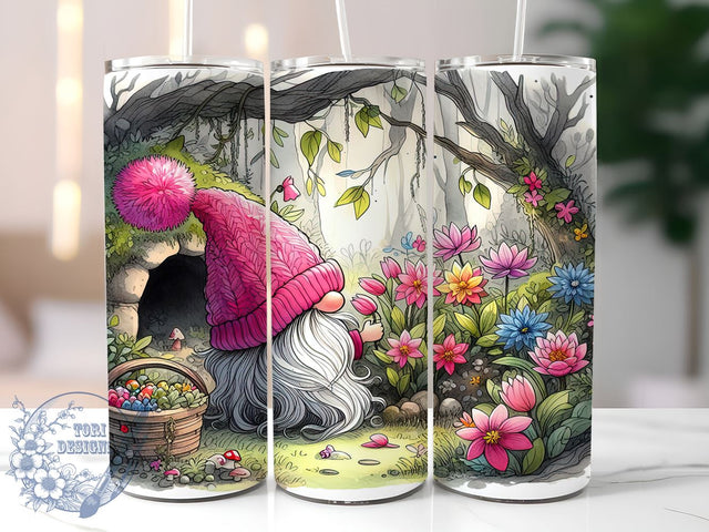 Floral Gnome 20oz Skinny Tumbler, Pastel Gnome Tumbler Png, Straight & Tapered Tumbler Wrap, Instant Digital Download Sublimation ToriDesigns 