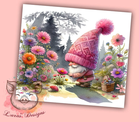 Floral Gnome 20oz Tumbler, Straight & Tapered Tumbler, Pastel Gnome Tumbler Png, Digital Download PNG Sublimation Lara' s Designs 