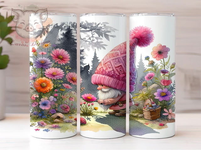Floral Gnome 20oz Tumbler, Straight & Tapered Tumbler, Pastel Gnome Tumbler Png, Digital Download PNG Sublimation Lara' s Designs 
