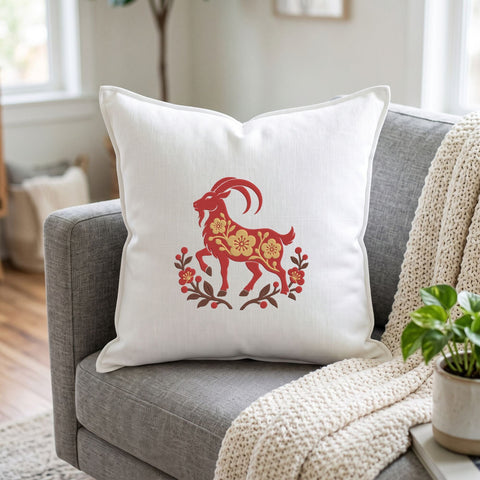 Floral Goat Embroidery Design – Chinese Zodiac Year of the Goat Lunar New Year Machine Embroidery File Embroidery/Applique DESIGNS PatternFeed8 