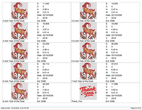 Floral Goat Embroidery Design – Chinese Zodiac Year of the Goat Lunar New Year Machine Embroidery File Embroidery/Applique DESIGNS PatternFeed8 