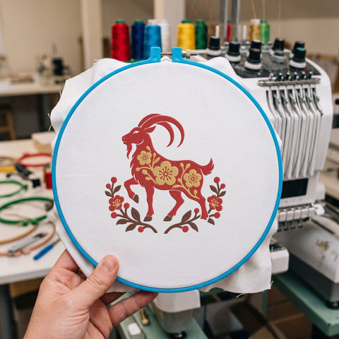 Floral Goat Embroidery Design – Chinese Zodiac Year of the Goat Lunar New Year Machine Embroidery File Embroidery/Applique DESIGNS PatternFeed8 