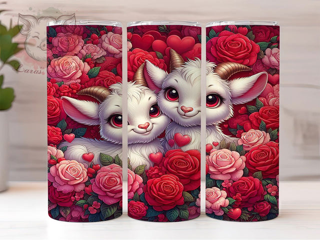 Floral Goat Valentine Tumbler, Farm Animal Wrap, Floral Goat Cup, 20oz Sublimation Wrap, Cute Goat Design Tumbler, Romantic Farm Theme Cup, Country Valentine Wrap Sublimation Lara' s Designs 