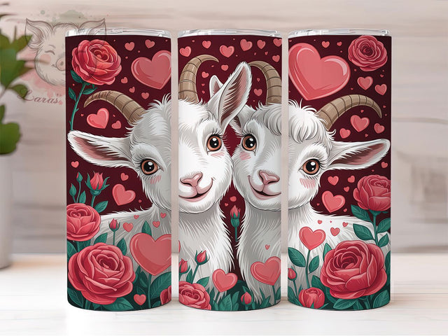 Floral Goat Valentine Tumbler, Farm Animal Wrap, Floral Goat Cup, 20oz Sublimation Wrap, Cute Goat Design Tumbler, Romantic Farm Theme Cup, Country Valentine Wrap Sublimation Lara' s Designs 