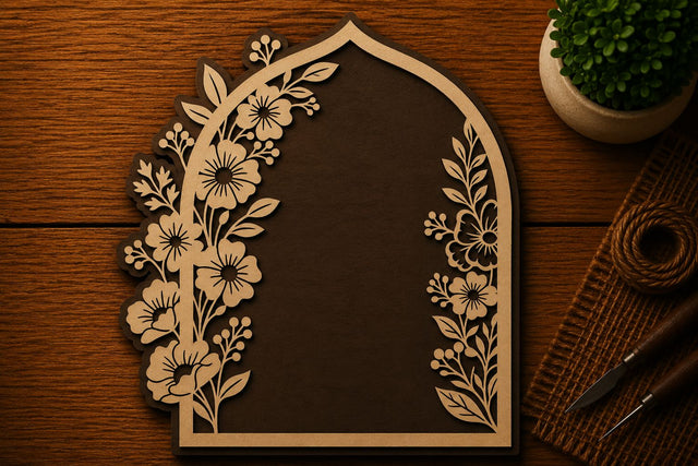 Floral Gothic Arch Frame Laser Cut SVG File SVG Regulrcrative 