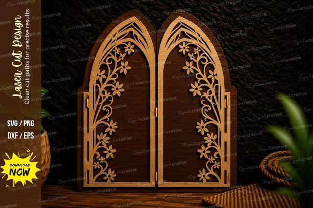 Floral Gothic Door Laser Cut Svg Design SVG Regulrcrative 