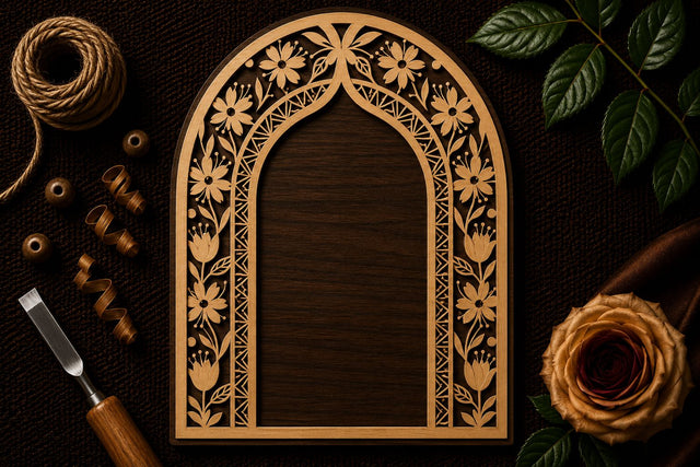 Floral Gothic Window Frame Laser Cut SVG File SVG Regulrcrative 