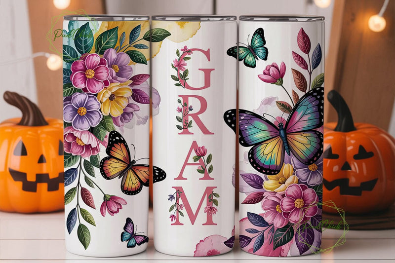 Floral Gram Butterfly 20oz Tumbler Wrap Sublimation PixelChick 