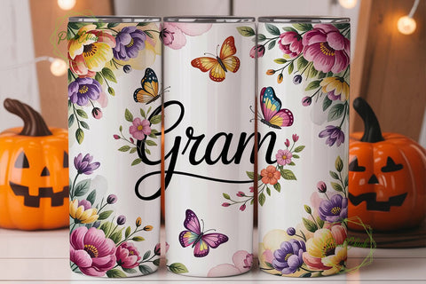 Floral Gram Butterfly 20oz Tumbler Wrap Sublimation PixelChick 