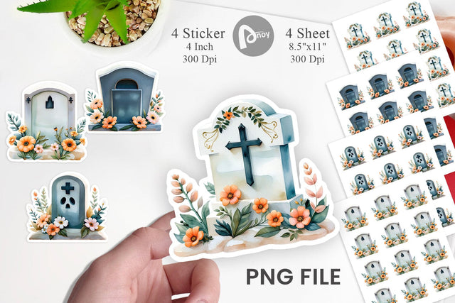 Floral Gravestone Watercolor Sticker Sublimation artnoy 