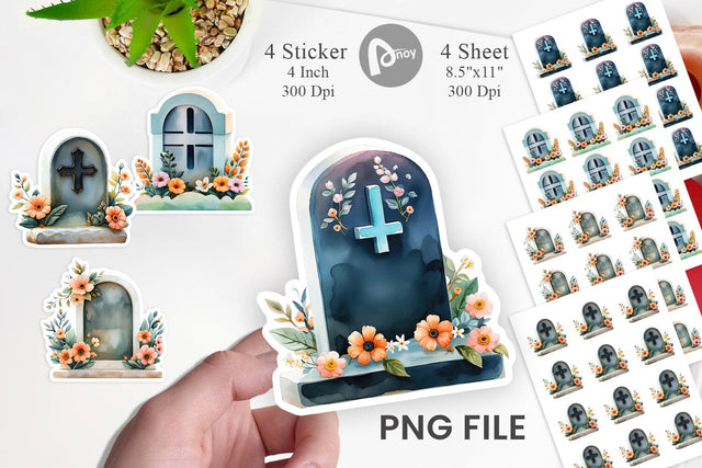 Floral Gravestone Watercolor Sticker Sublimation artnoy 