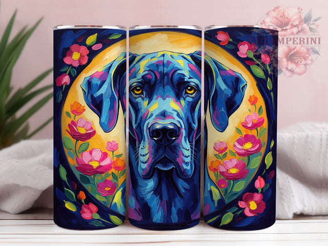Floral Great Dane Mom Tumbler Wrap, Floral Dog Design, Dog Breed Pattern, Great Dane Mom Cup, Dog Lover Present, Gentle Giant Art, Pet Portrait Tumbler Sublimation Li Zamperini 