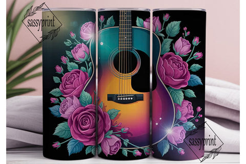 Floral Guitar 20oz Tumbler Wrap Sublimation sassyprint 
