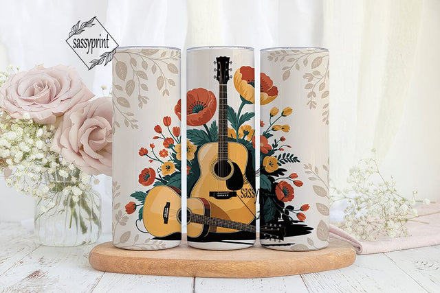 Floral Guitar 20oz Tumbler Wrap Sublimation sassyprint 