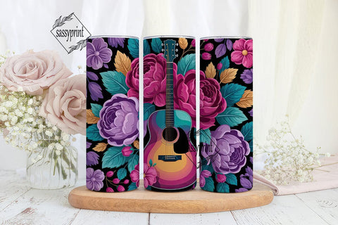 Floral Guitar 20oz Tumbler Wrap Sublimation sassyprint 