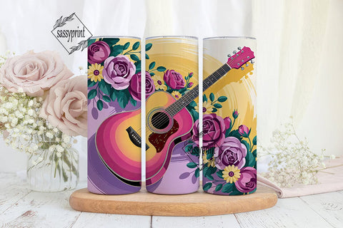 Floral Guitar 20oz Tumbler Wrap Sublimation sassyprint 