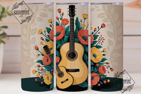Floral Guitar 20oz Tumbler Wrap Sublimation sassyprint 