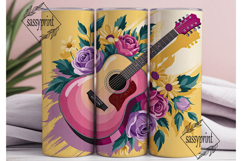 Floral Guitar 20oz Tumbler Wrap Sublimation sassyprint 