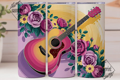Floral Guitar 20oz Tumbler Wrap Sublimation sassyprint 