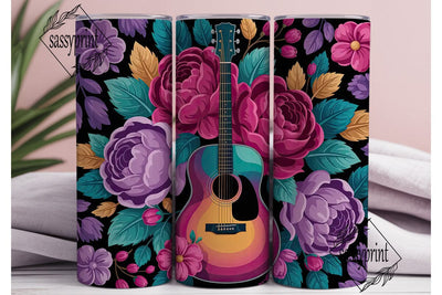 Floral Guitar 20oz Tumbler Wrap Sublimation sassyprint 