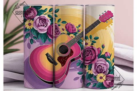 Floral Guitar 20oz Tumbler Wrap Sublimation sassyprint 