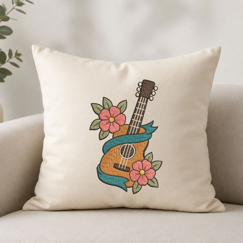 Floral Guitar Machine Embroidery Design – Boho Acoustic Guitar Flower Embroidery File Embroidery/Applique DESIGNS PatternFeed8 