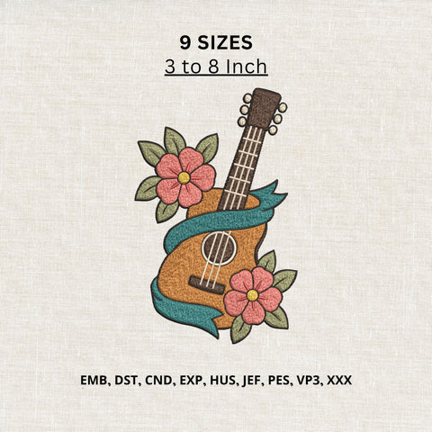 Floral Guitar Machine Embroidery Design – Boho Acoustic Guitar Flower Embroidery File Embroidery/Applique DESIGNS PatternFeed8 