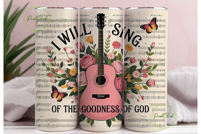 Floral Guitar Music Tumbler Wrap Sublimation PixelChick 