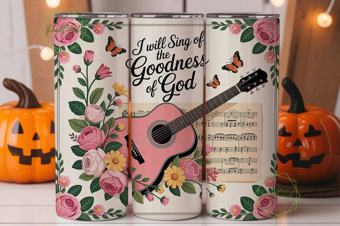 Floral Guitar Music Tumbler Wrap Sublimation PixelChick 