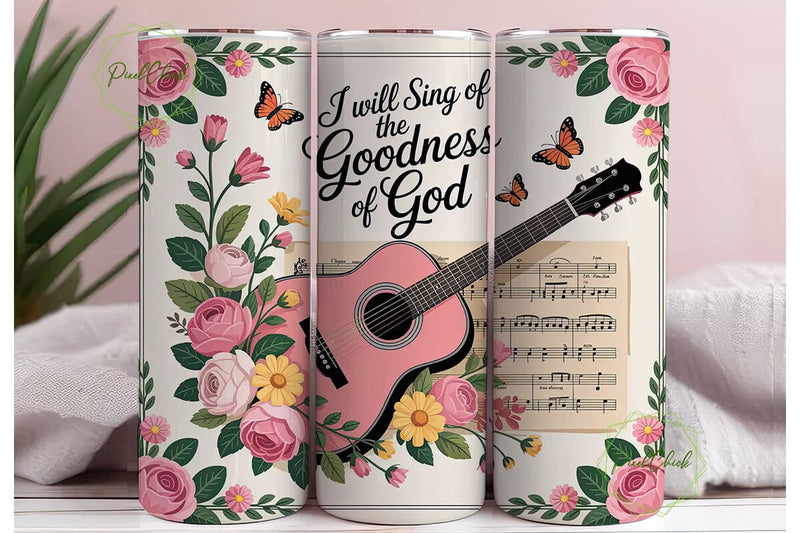 Floral Guitar Music Tumbler Wrap Sublimation PixelChick 