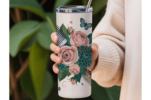 Floral Hair Salon Tools 20oz Tumbler Sublimation DesignSVG 