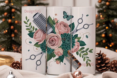 Floral Hair Salon Tools 20oz Tumbler Sublimation DesignSVG 