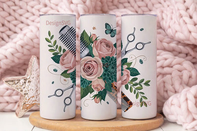 Floral Hair Salon Tools 20oz Tumbler Sublimation DesignSVG 