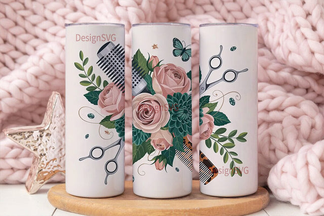 Floral Hair Salon Tools 20oz Tumbler Sublimation DesignSVG 