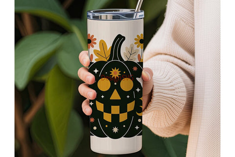 Floral Halloween Pumpkin 20oz Tumbler Sublimation DesignSVG 