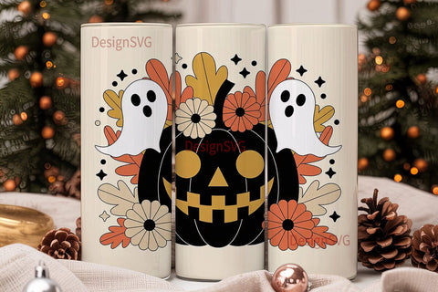Floral Halloween Pumpkin 20oz Tumbler Sublimation DesignSVG 