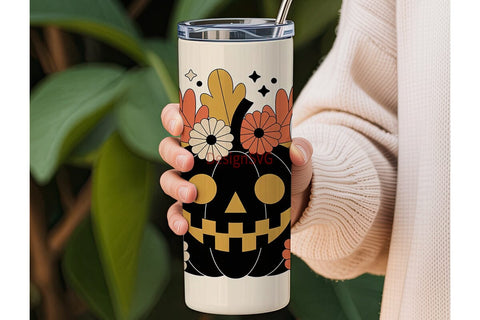 Floral Halloween Pumpkin 20oz Tumbler Sublimation DesignSVG 
